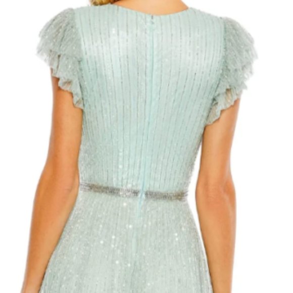 MAC DUGGAL 5502 SEQUINED WRAP OVER RUFFLED CAP SLEEVE SEAMIST GOWN sz 10 - Picture 3 of 4